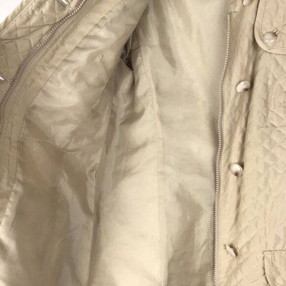Vtg Talbots Petites Quilted Jacket Tan Full Zip Button Front Collared Pockets PP - Picture 10 of 13